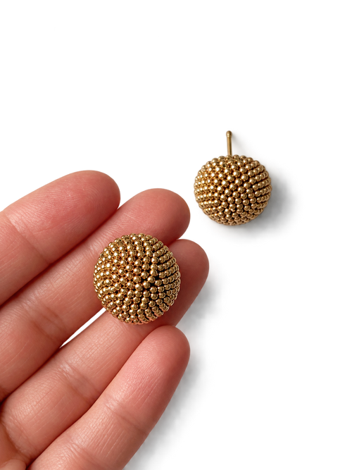 Gold Beaded Dome Stud Earrings