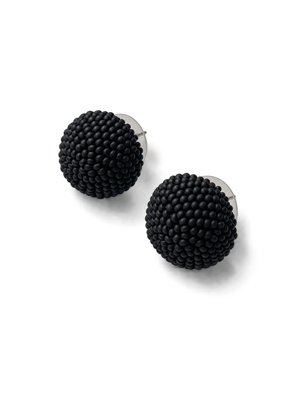 Matte Black Beaded Dome Earrings