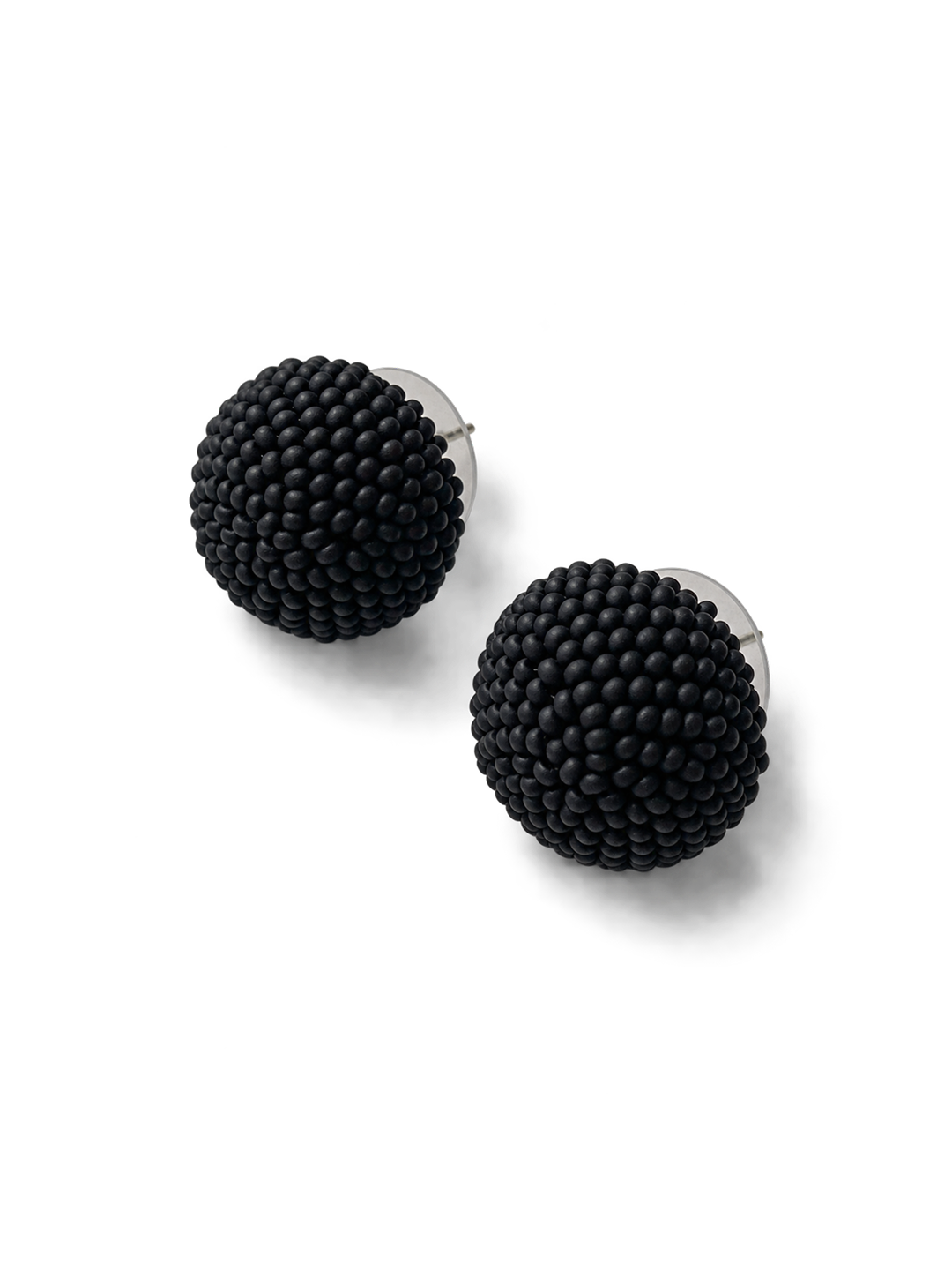Matte Black Beaded Dome Earrings