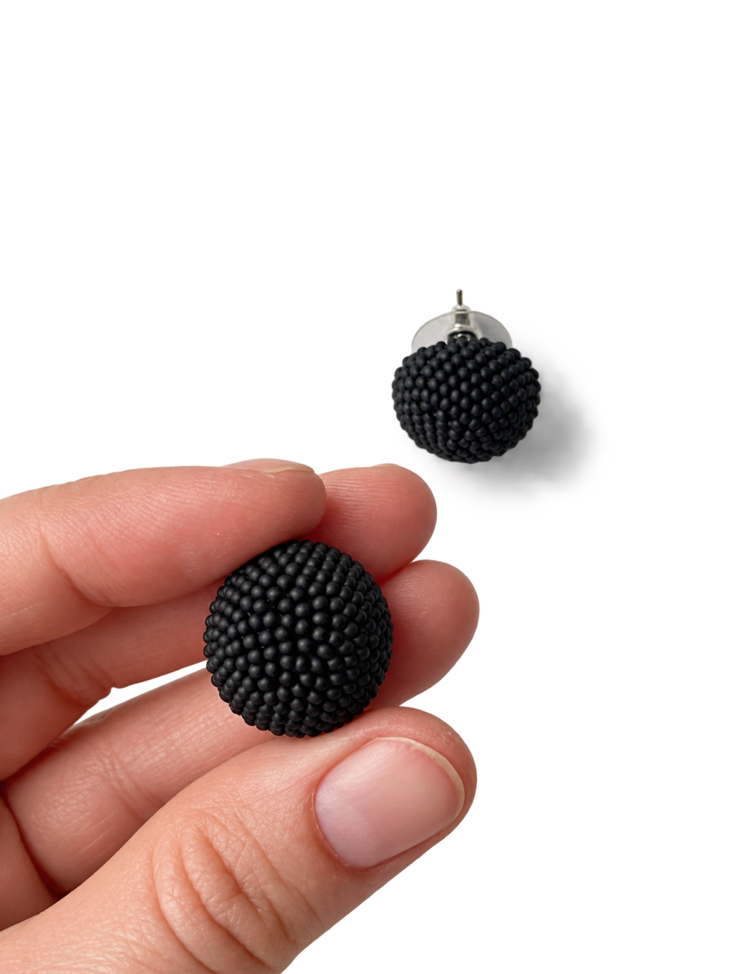 Matte Black Beaded Dome Earrings